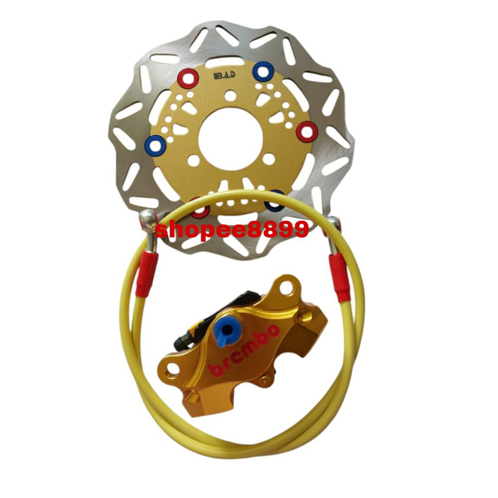 paket hemat 3 in1 kaliper kanan Brembo 2piston full CNC+ piringan 01 gold ukuran standar 190mm + sel