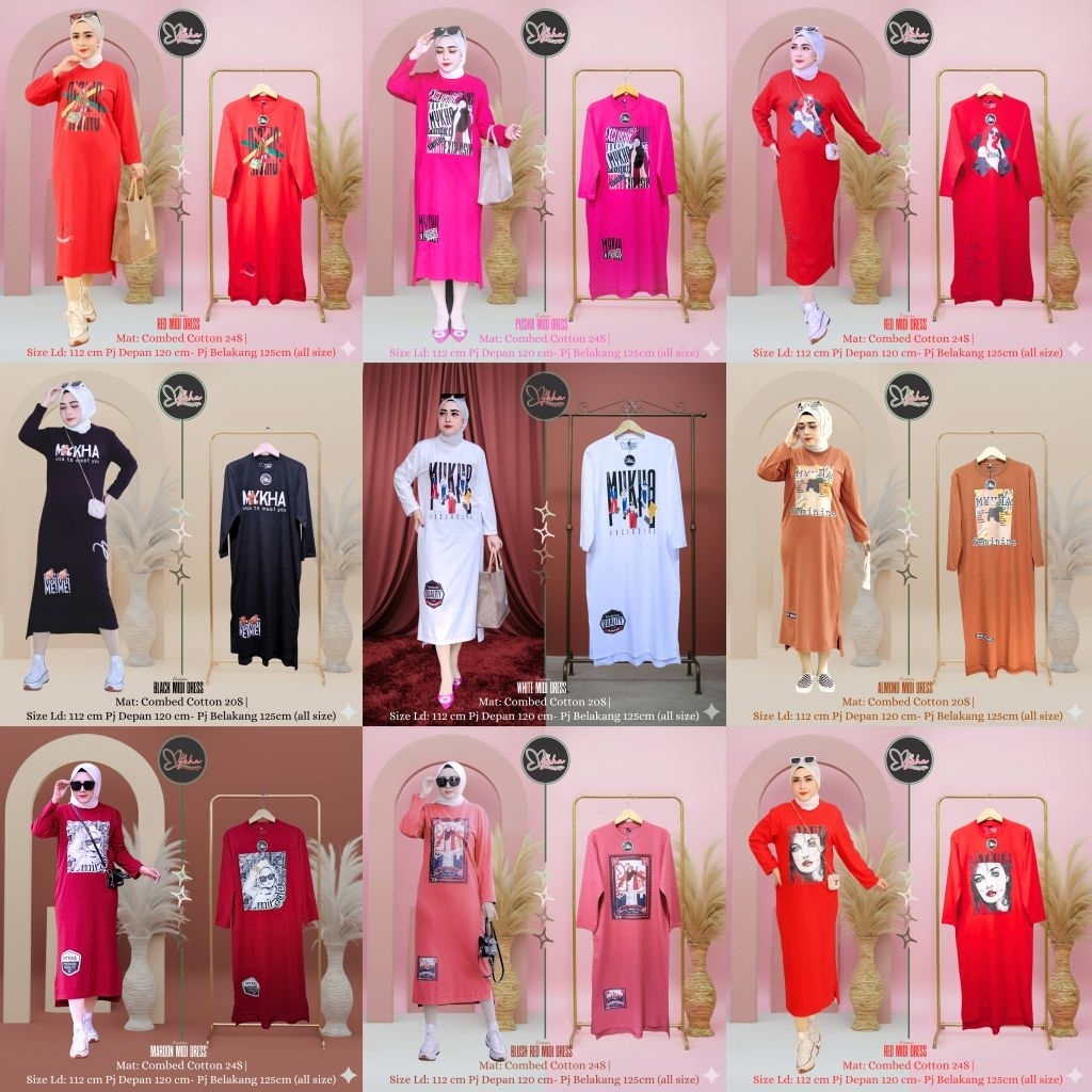 midi dress mykha original / midi dress wanita terlaris / midi dress combed premium