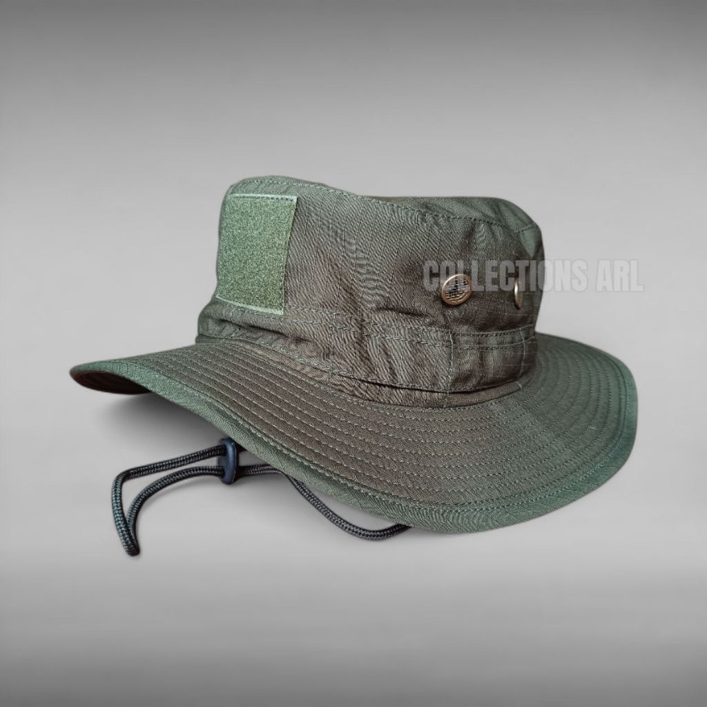 topi rimba tactical hijau army lapangan outdoor full kawat ripstop katun caps perekat