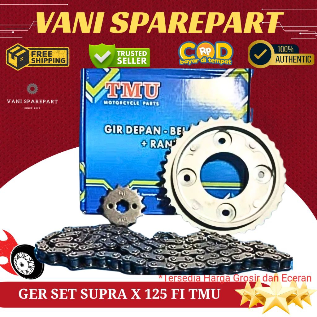 GER GEAR SET GEAR DEPAN BELAKANG RANTAI SET SUPRA X 125 FI TMU
