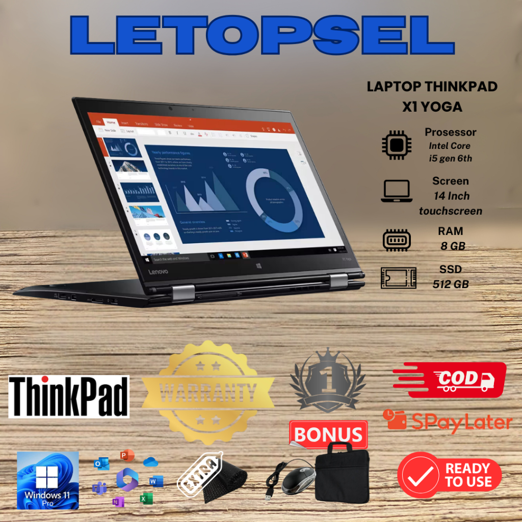 THINKPAD X1 YOGA i5 gen 6th RAM 8 SSD 256 up to 1TB NVME Bonus TAS DAN MOUSE WINDOWS 11 PRO