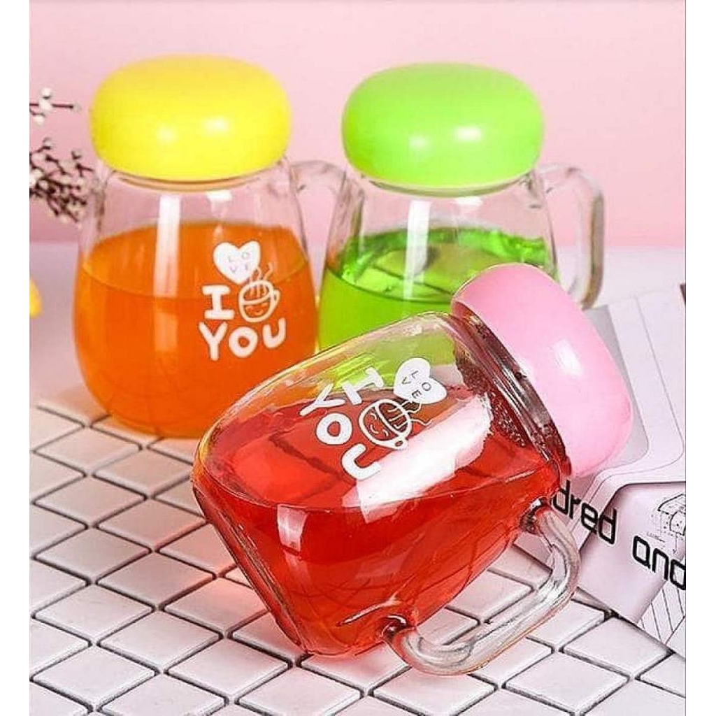CANGKIR GELAS KACA I LOVE YOU 350ML BOTOL MINUM KACA