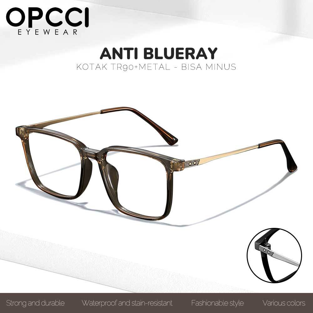 OPCCI Kacamata Antiradiasi Bluaray Sinar Biru Style Kotak Bahan TR90+Metal Kuat Kokoh Bisa Minus Fas