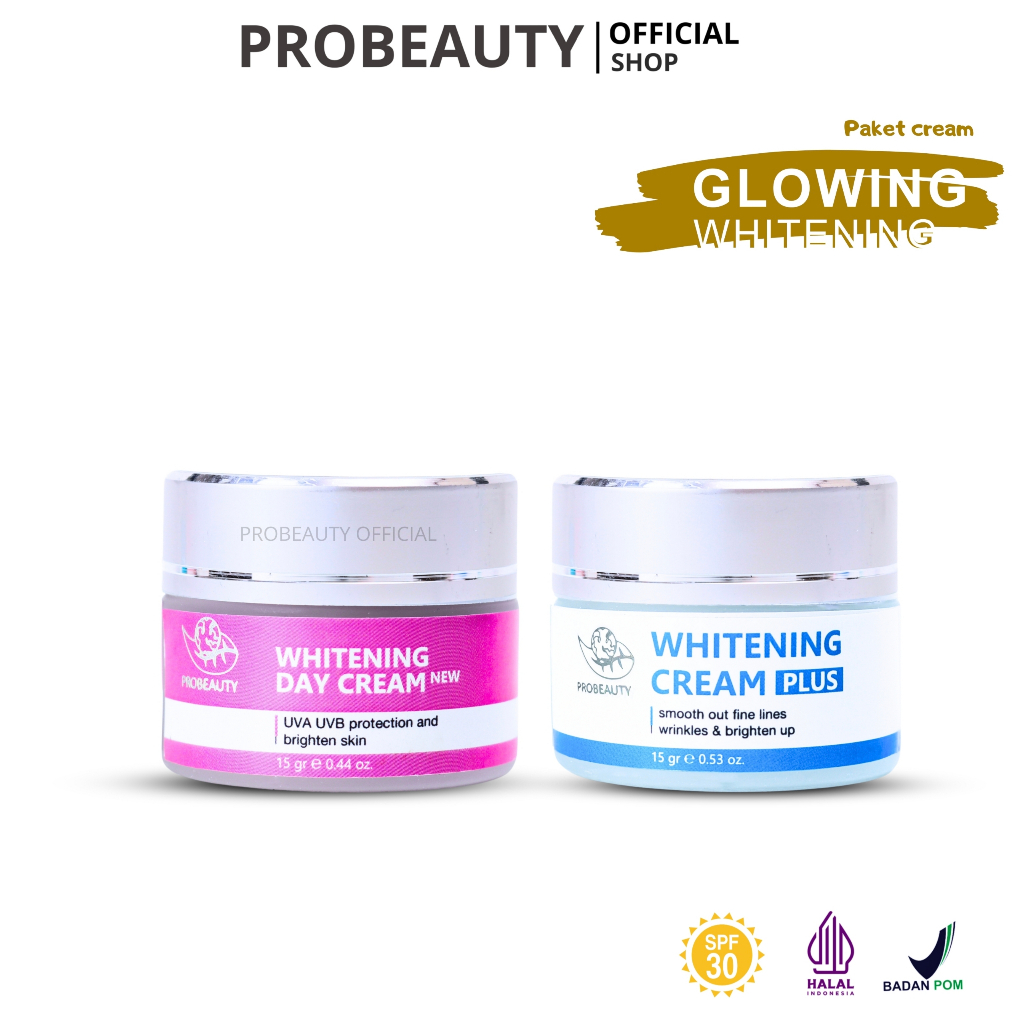 Probeauty Paket Hemat Cream Siang Dan Malam Whitening Pemutih Wajah Kusam Dan Susah Putih Bpom