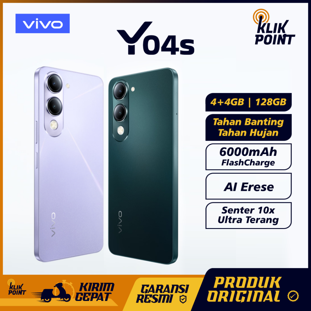 VIVO Y04s 4/128GB Android HP Murah Original 100% HP 1 Jutaan Terbaik 2025 Terbaru vivo