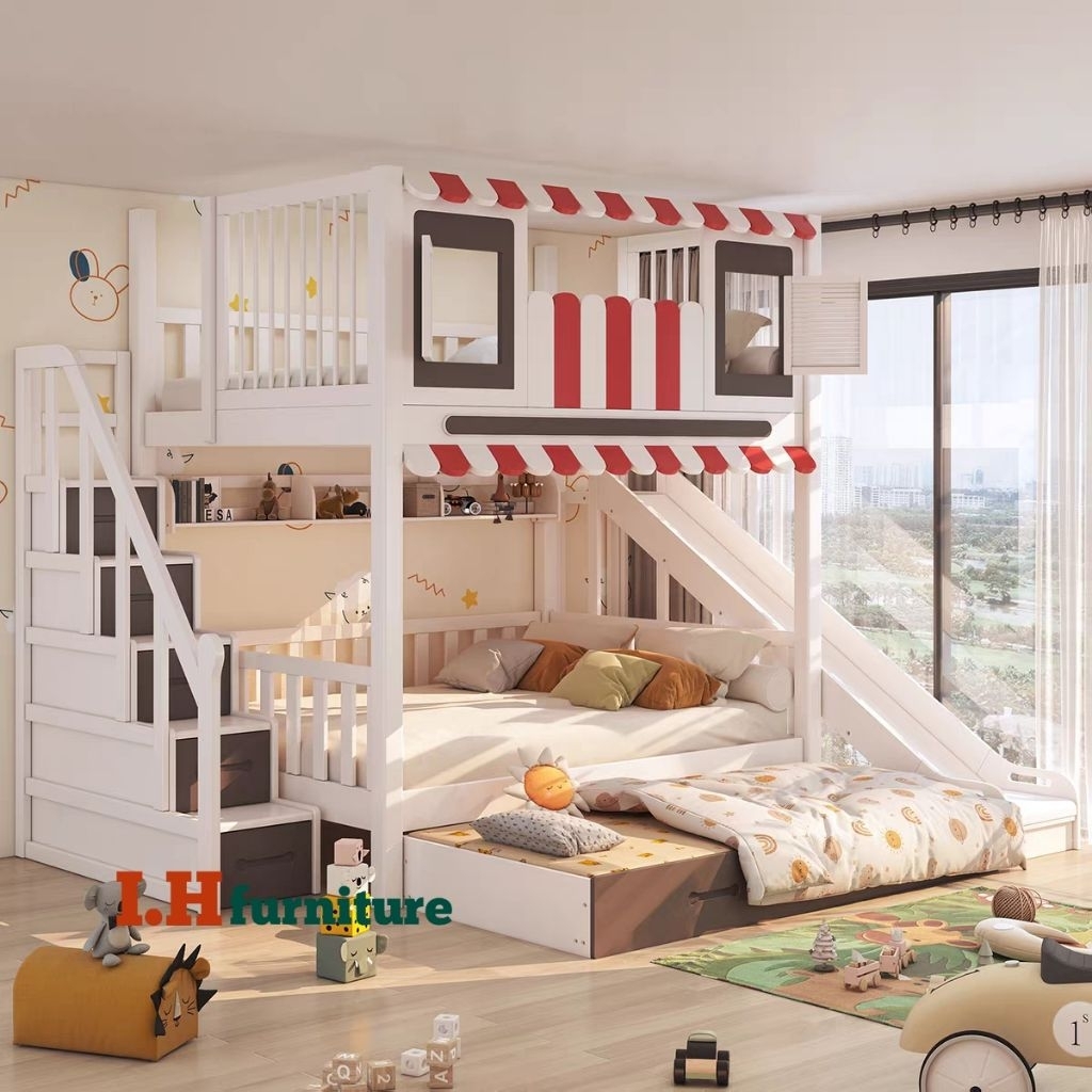 Dipan tingkat anak model terbaru pake prosotan , ranjang susun anak jendela pakai prosotan murah kay