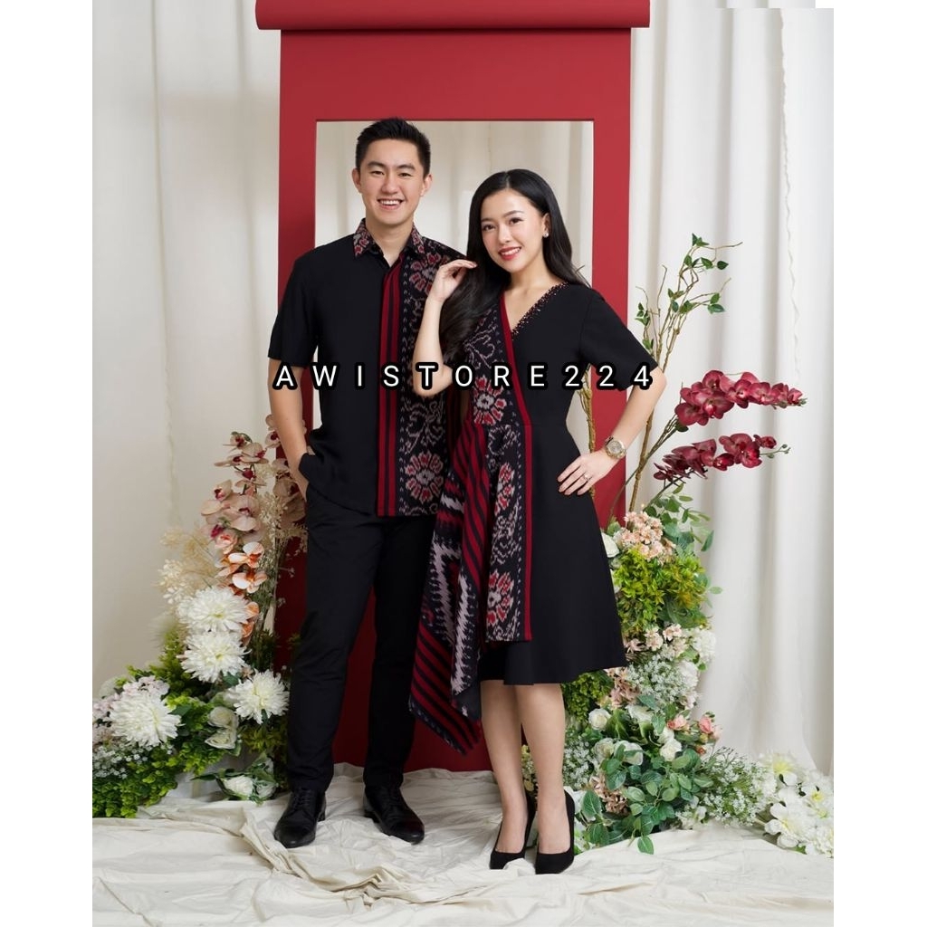 Couple Tenun Troso Tunik Lancip Merah Kombinasi Terbaru, Baju Couple Kondangan Baju Pasangan Prewedd