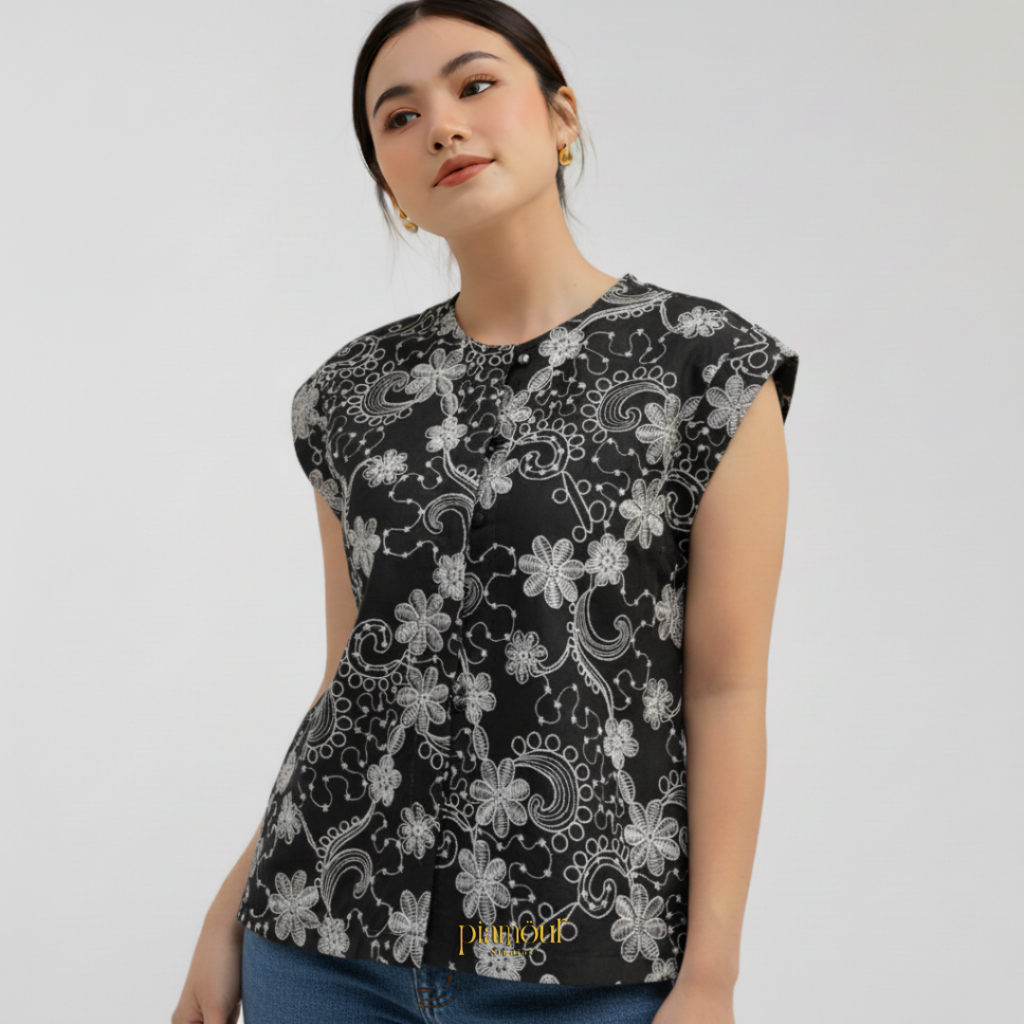 KAWULA TOP Atasan Wanita Kekinian Floral Blouse Korean Vest Katun Embroidery Bordir Rompi Wanita Len