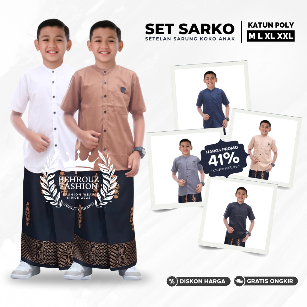 Baju Setelan Koko Benzema Sarung Instan Pinggang Karet Anak Laki-Laki Usia 3-12 Tahun