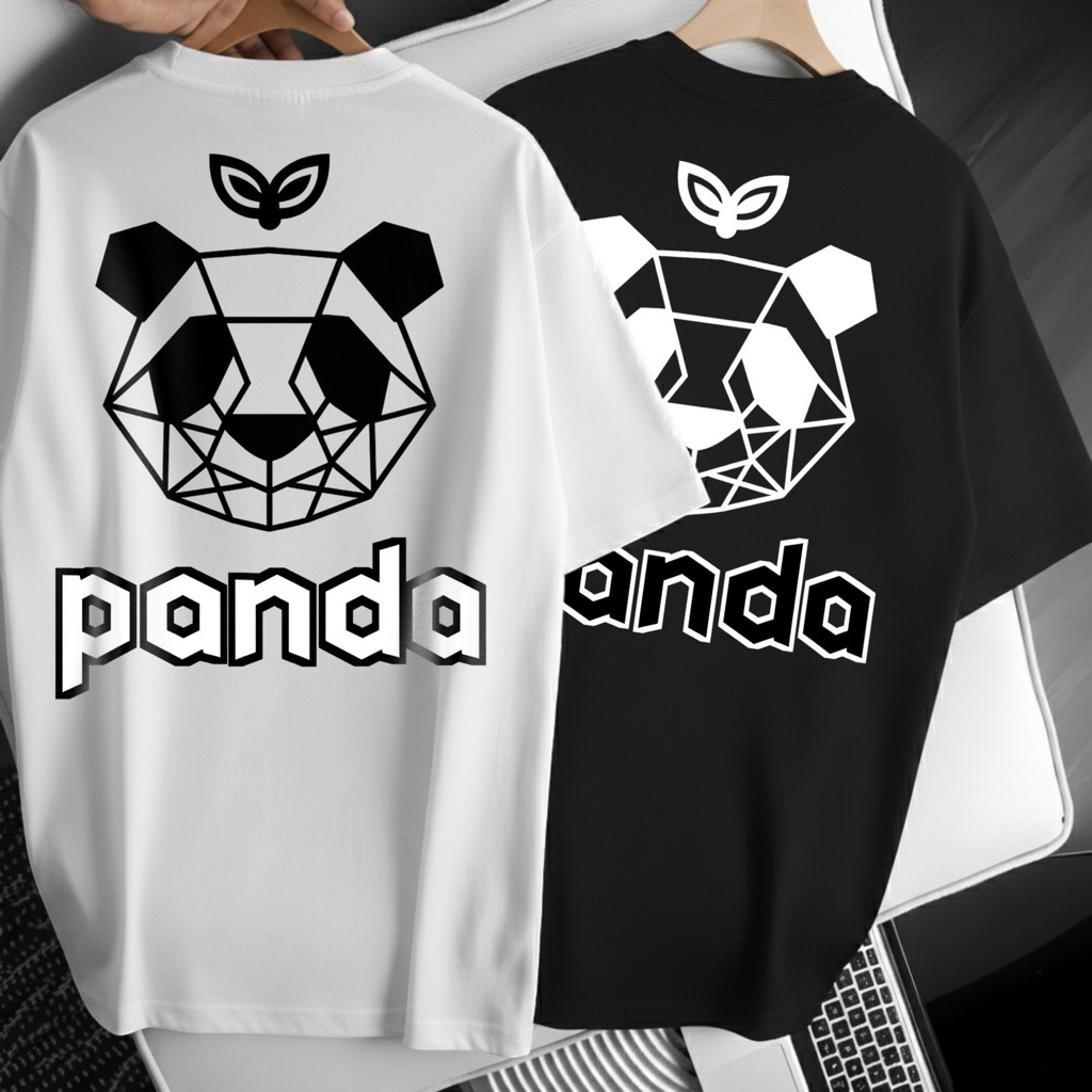 T-Shirt Panda Geometris Longsize Cotton 20s Premium - Lembut & Tebal | ENAMI SUNS