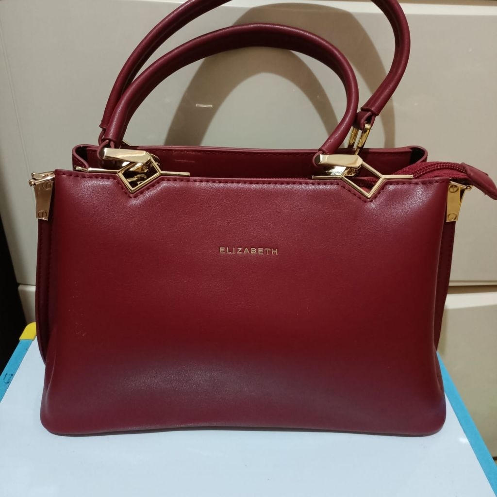 LT001 - Tas Selempang / Tas Pundak / Tas Kantoran Wanita Merk Elizabeth Merah Maroon Preloved Like N
