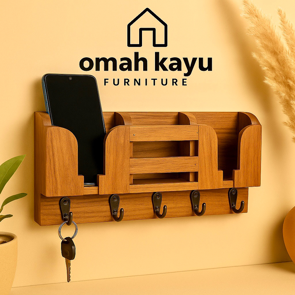 RAK HOLDER + GANTUNGAN | TEMPAT CAS HP KAYU DINDING | TEMPAT HP & REMOT GANTUNG