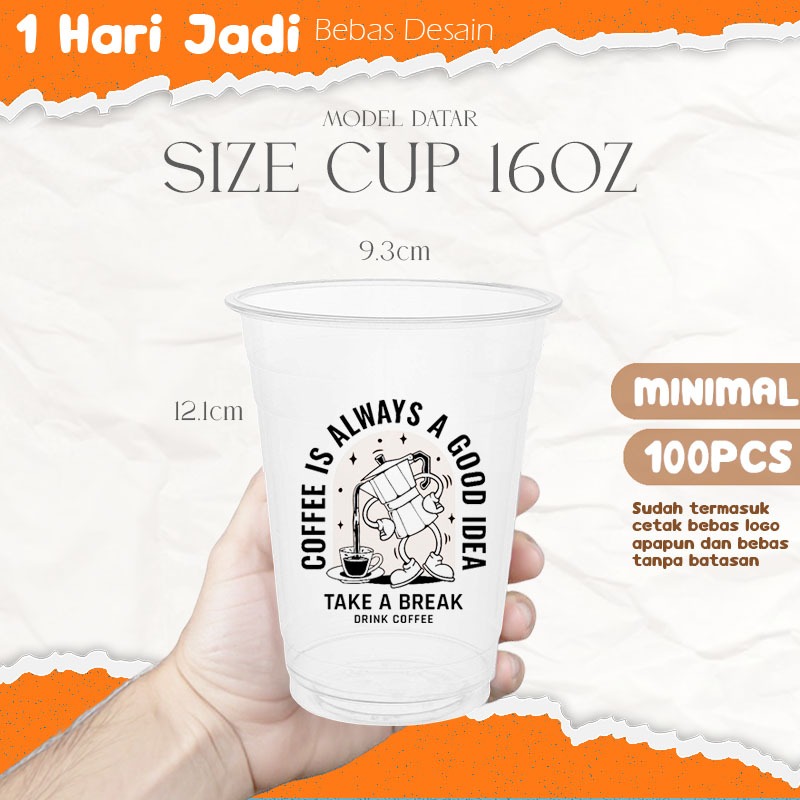 (Custom) Sablon Cup 16 oz Datar Tebal Kokoh / Cetak Cup Plastik Minuman Murah, Sablon Gelas