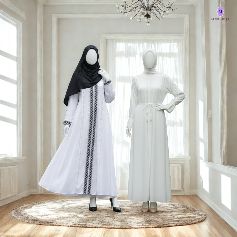 Abaya Putih Jumbo Premium Turki Gamis Muslimah Nyaman Adem Elegan untuk Umroh Pengajian
