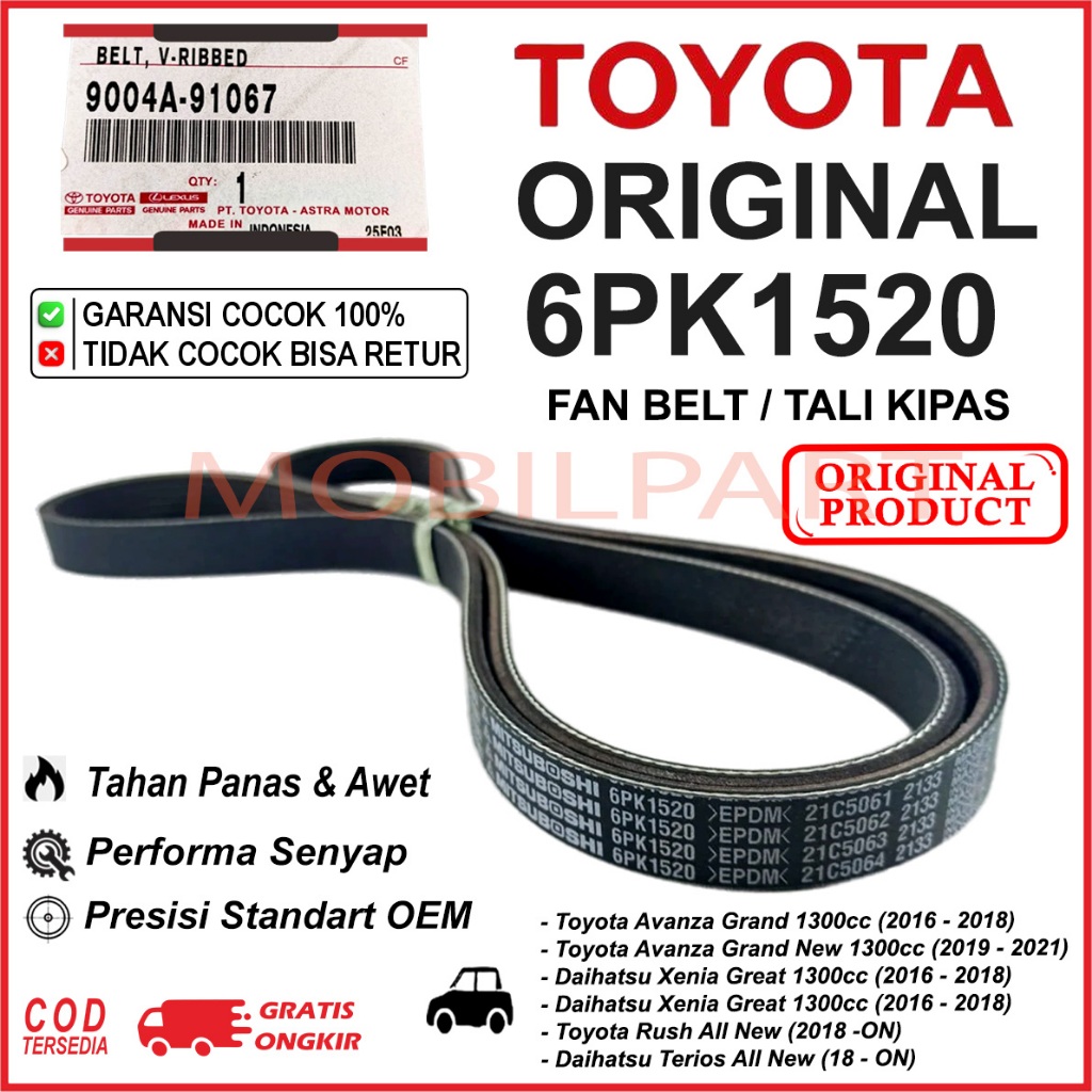 Fan Belt 6PK1520 Toyota Original - Avanza Grand New (2016-2021) / Xenia Grand New (2016-2021)