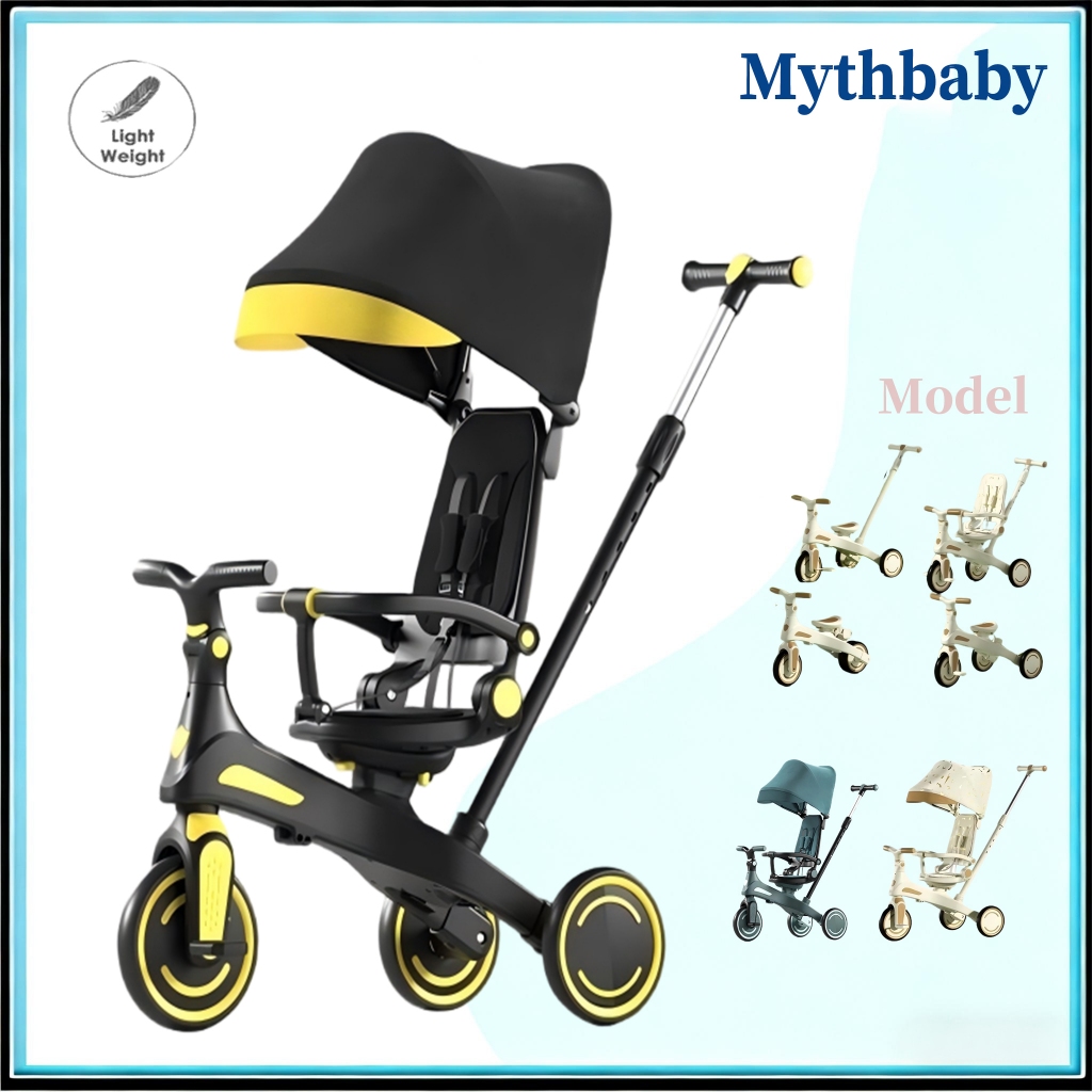 Stroller Sepeda 4 in 1 untuk Bayi, Sepeda Lipat untuk Anak, Sepeda Dorong, Sepeda Roda Tiga Lipat