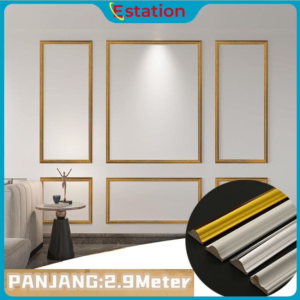Estation - Premium Lis Kayu Wall Moulding Wainscoting Dinding Profil Wall Panel GOLD Wall Moulding