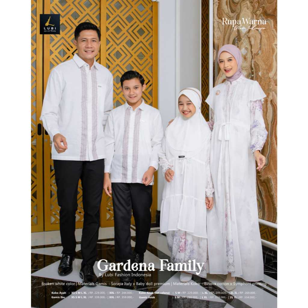 SARIMBIT SERAGAM KELUARGA LEBARAN LUBI TERBARU 2026 GARDENA BROKEN WHITE - BAJU BUSANA MUSLIM GAMIS 
