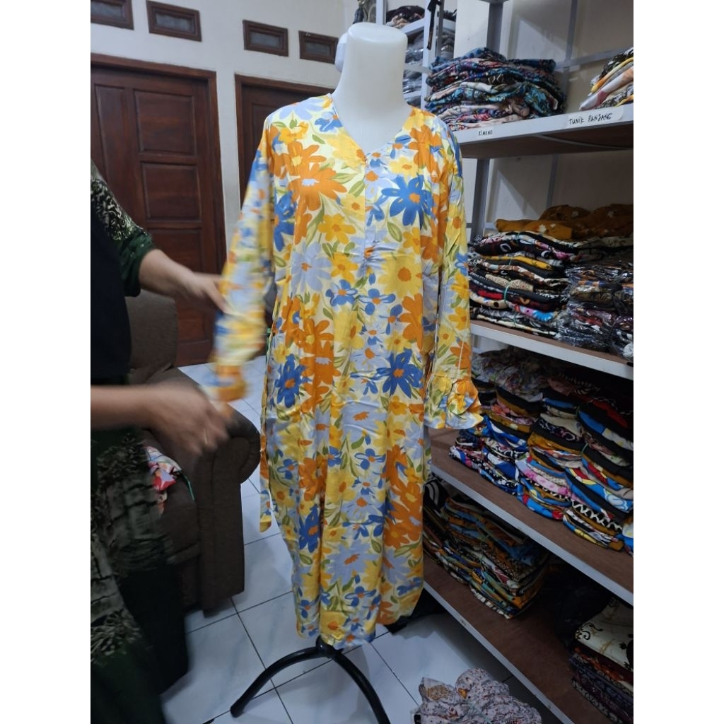 Daster Tunik Lengan Terompet | Daster Bunga | Daster Lengan Panjang