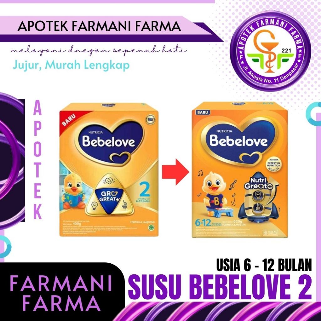 SUSU BEBELOVE GRO GREAT 2 (USIA 6 - 12 BULAN) /400 GR/200 GRAM / SUSU FORMULA / KESEHATAN PENCERNAAN