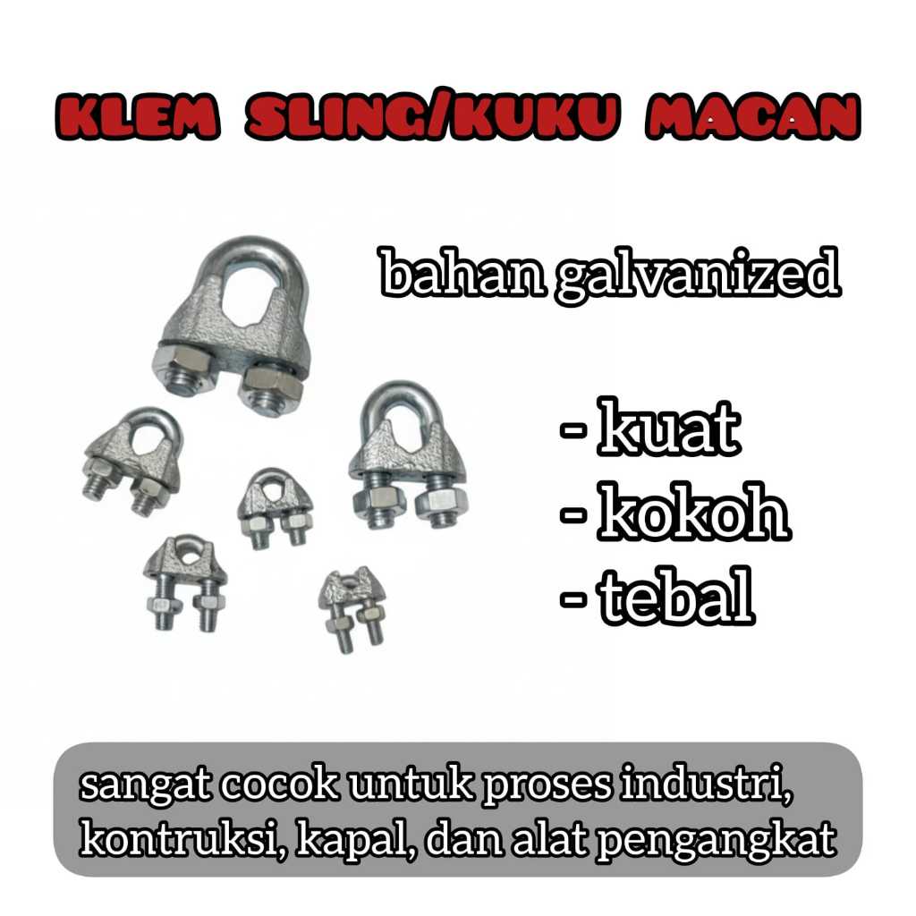 Kuku Macan Klem Sling Seling 12mm 16mm 20mm 22mm 24mm 26mm 30mm Wire Rope Clip Klem Seling Galv Clam