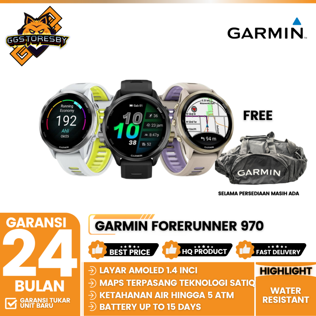 GARMIN Forerunner 970 Smart Watch - Jam Tangan GPS Olahraga Triatlon