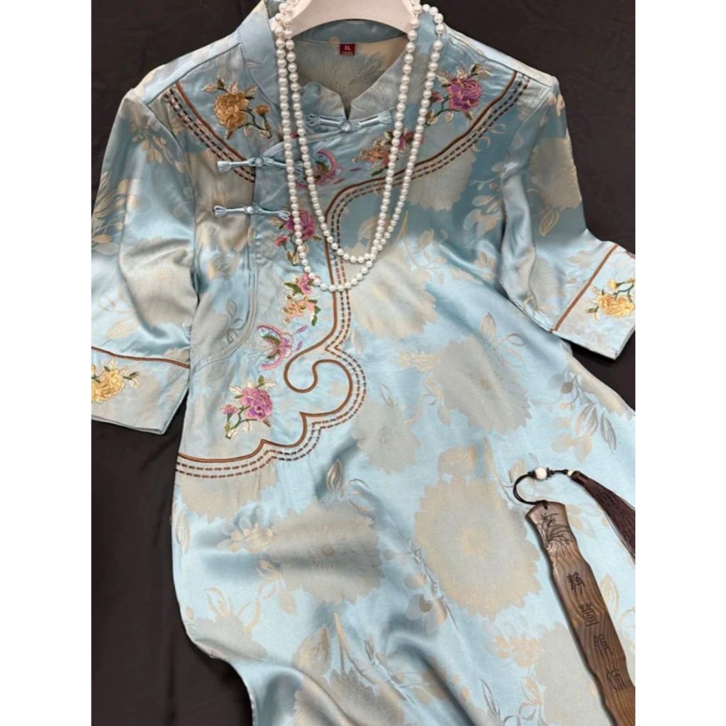 DRESS 4908 MIDI DRESS QIBAO WANITA / LOOSE DRESS QIPAO BORDIR / CHEONGSAM CNY WANITA