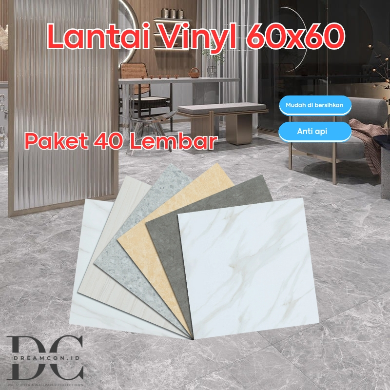 Stiker Lantai 60x60 Motif Marmer Serat Kayu Berperekat Bahan PVC Vinyl Premium Cocok Untuk Rumah Kan