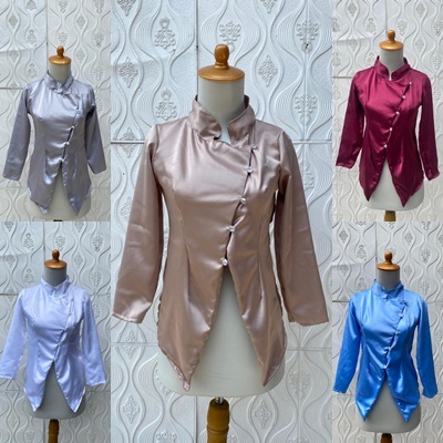 Kebaya Kartini Polosan Model Janggan Kancing Aktif Modern Atasan Lengan Panjang Satin Polos Premium