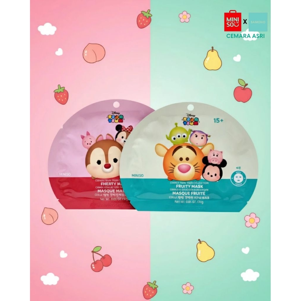 [Miniso Masker Wajah]Disney Tsum Tsum Fruity Mask 15+ – Masker Wajah Anak Remaja Motif Karakter Lucu