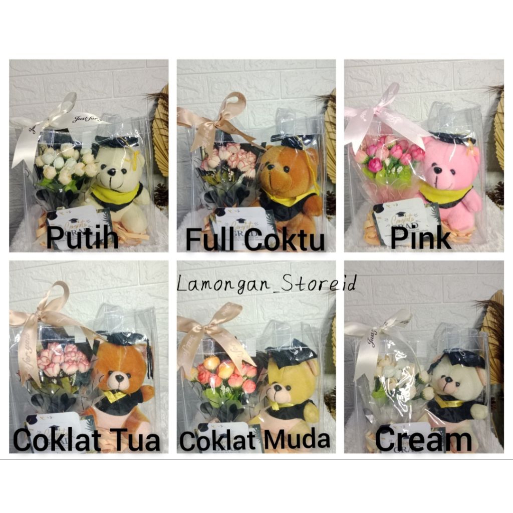 READY GIFT BAG FLOWER WISUDA DAN ULANG TAHUN FREE SELEMPANG BONEKA / HAMPERS TAS BUNGA DAN BONEKA / 