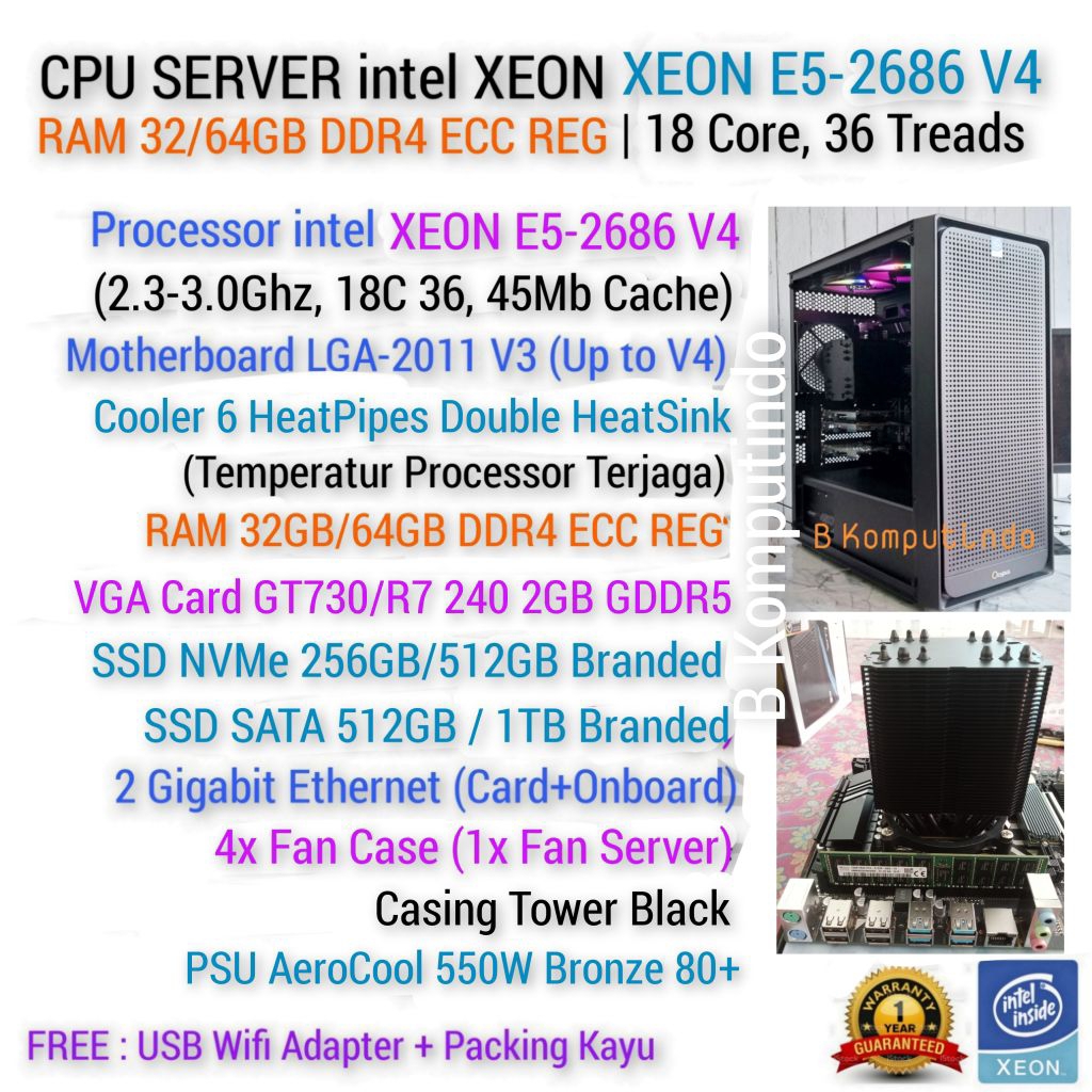 SERVER ANBK CBT XEON E5 18Core 36Treads | RAM DDR4 ECC | SSD | 2 Gigabit Ethernet | SERVER KLINIK RS