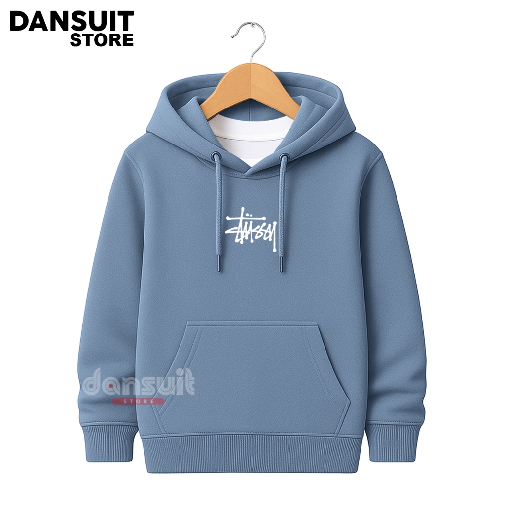 Sweater Hoodie Anak Laki-laki/Perempuan Umur 4-14 Tahun Motif Sablon STUSSY Bahan Tebal Premium