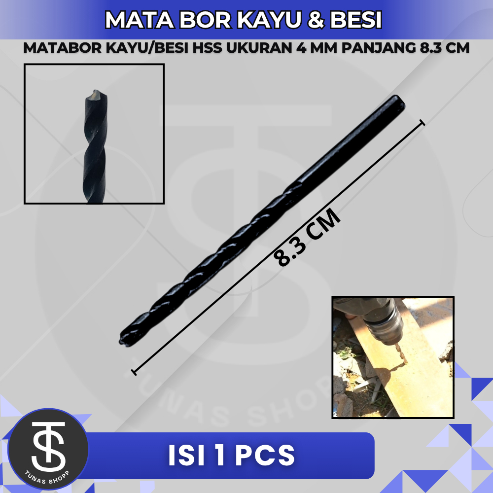 MATA BOR KAYU DAN BESI ASLI NACHI HSS UKURAN 4MM PANJANG 8,3 CM / Mata Bor Kayu & Besi HSS 4mm Panja