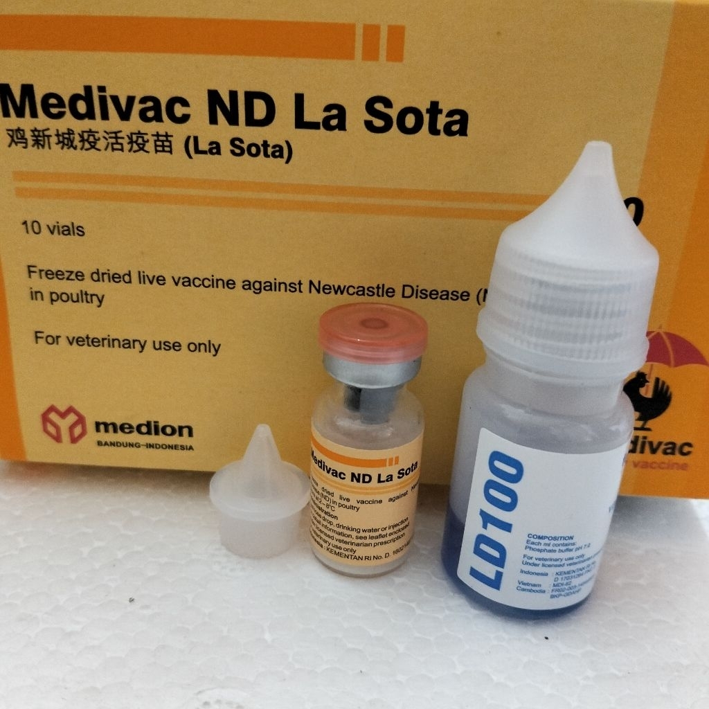 VAKSIN ND LASOTA DOSIS 100 EKOR + PELARUT MEDIVAC MEDION - Vaksin Ayam Tetes Mata Nd Lassota Tetelo