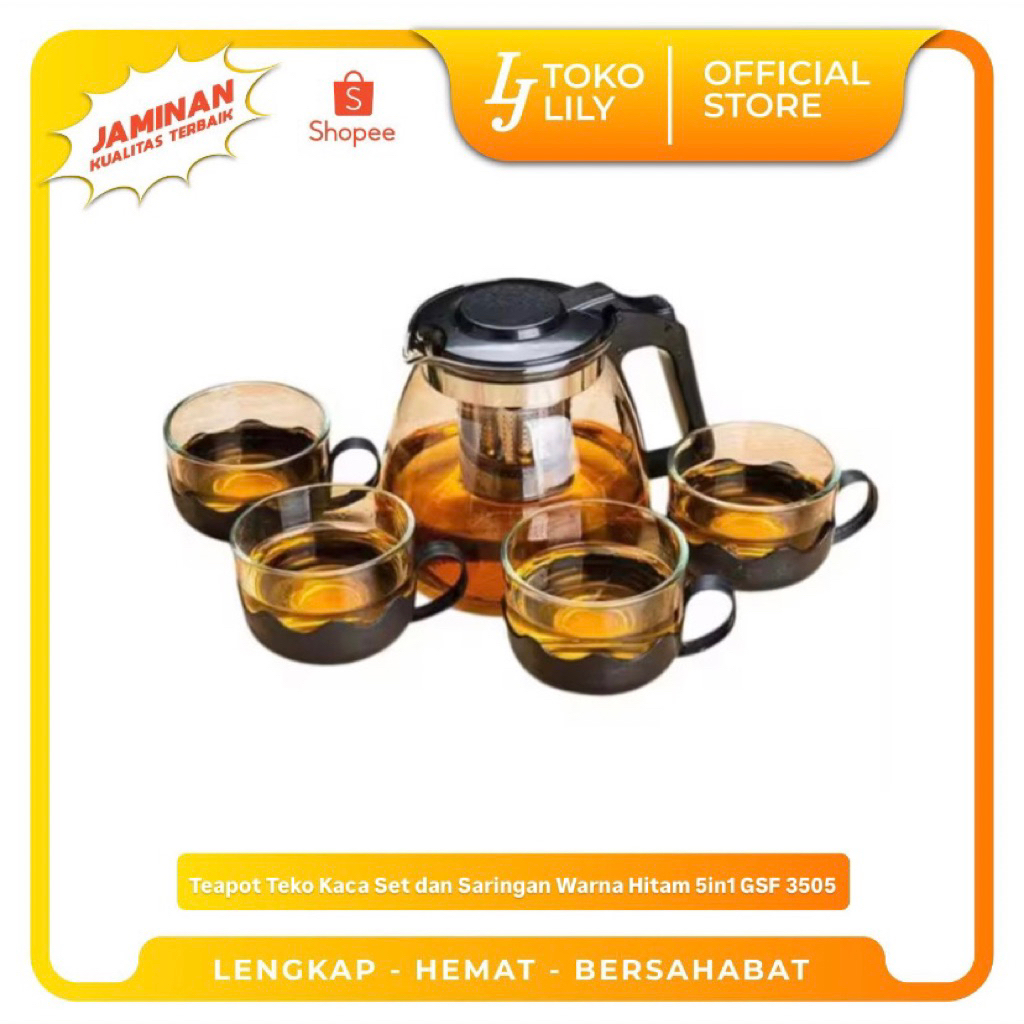 Teko Kaca Set Souvenir Teapot dan Saringan 5in1 GSF 3505