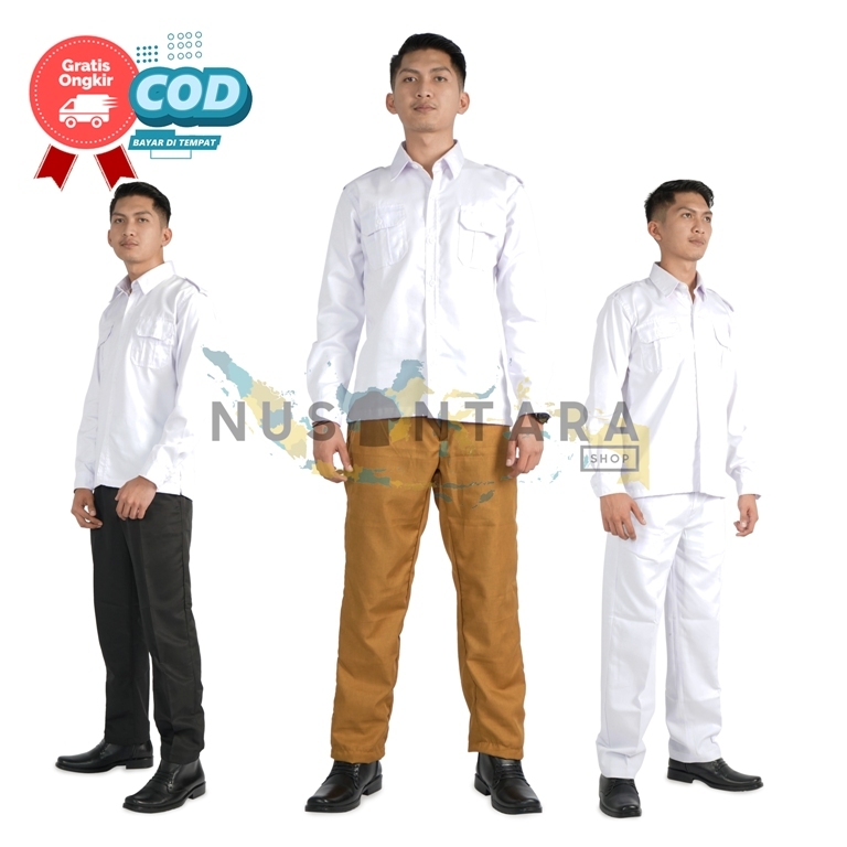 SERAGAM PDH PRIA HITAM PUTIH LENGAN PENDEK SETELAN PNS PRIA