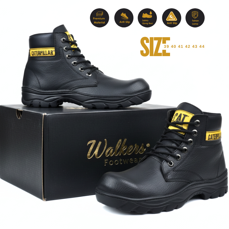 Sepatu Safety Pria Boot Ujung Besi CAT Basic Septi Boots Proyek Kerja Lapangan Sefty Outdoor Touring