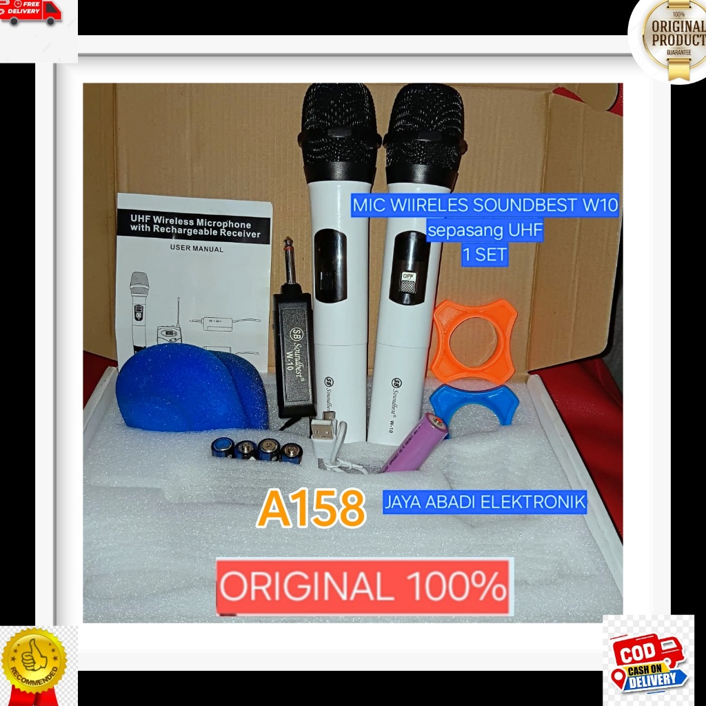 A158  SOUND BEST Microphone Wireles Resiver Mini  SOUNDBEST W10 MIK MIC MIX DUAL SEPASANG 1 SET KARA