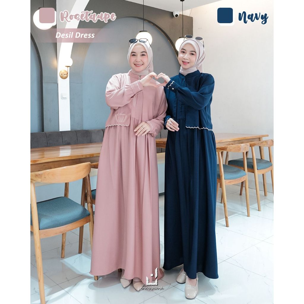 Desil Dress Gamis Annasihah Bordir Rompi Annasihah-Gamis remaja dewasa terbaru wanita muslimah kekin