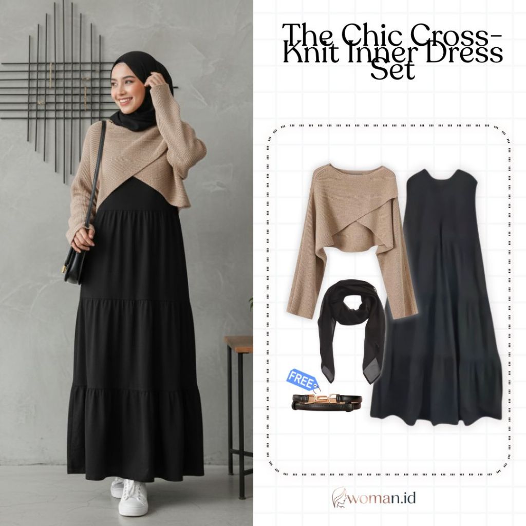 Woman.iid| 3in1 Wanita OOTD Korean Style Busui Friendly The Chic Cross-Knit Inner Dress Set- Inner D