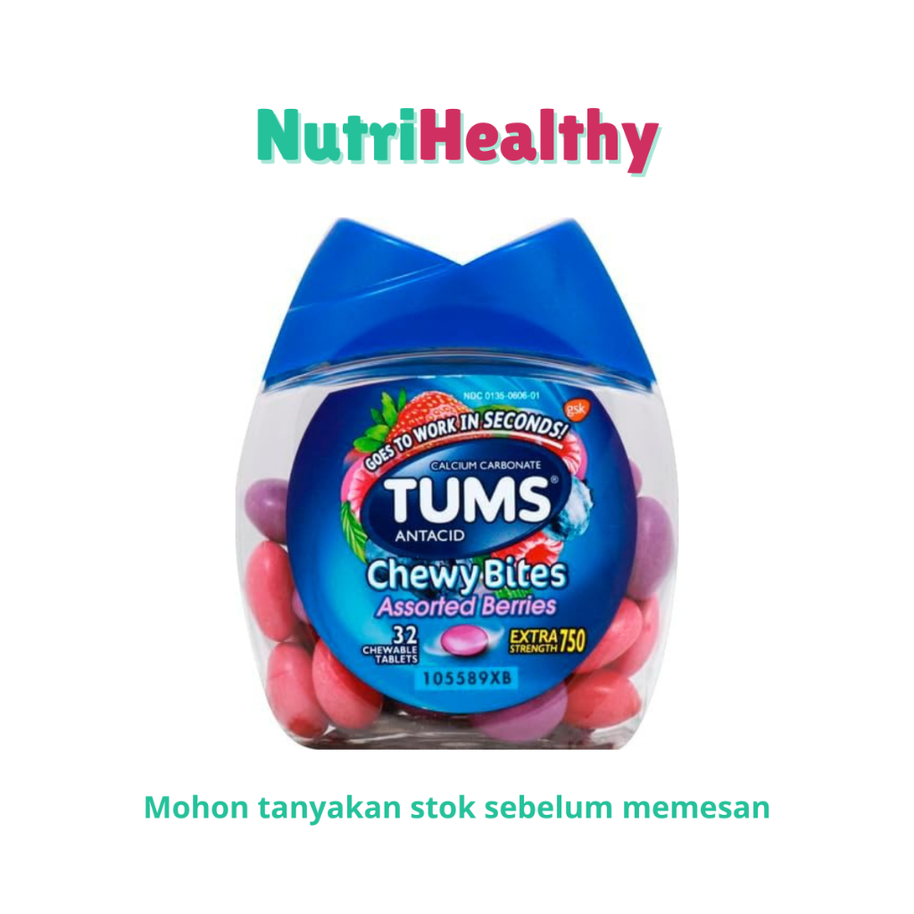 Tums Antacid Chewy Bites Assorted Berries Extra Strength 750 - 32 Tablet Kunyah
