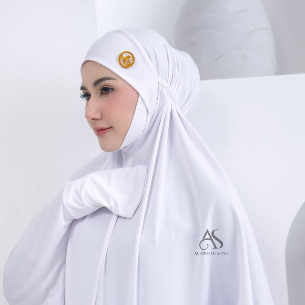 AL AROFAH Mukena Terusan Dewasa Penutup Dagu Jersey Premium Mukenah Lajuran Adem Motif Polos Hitam P