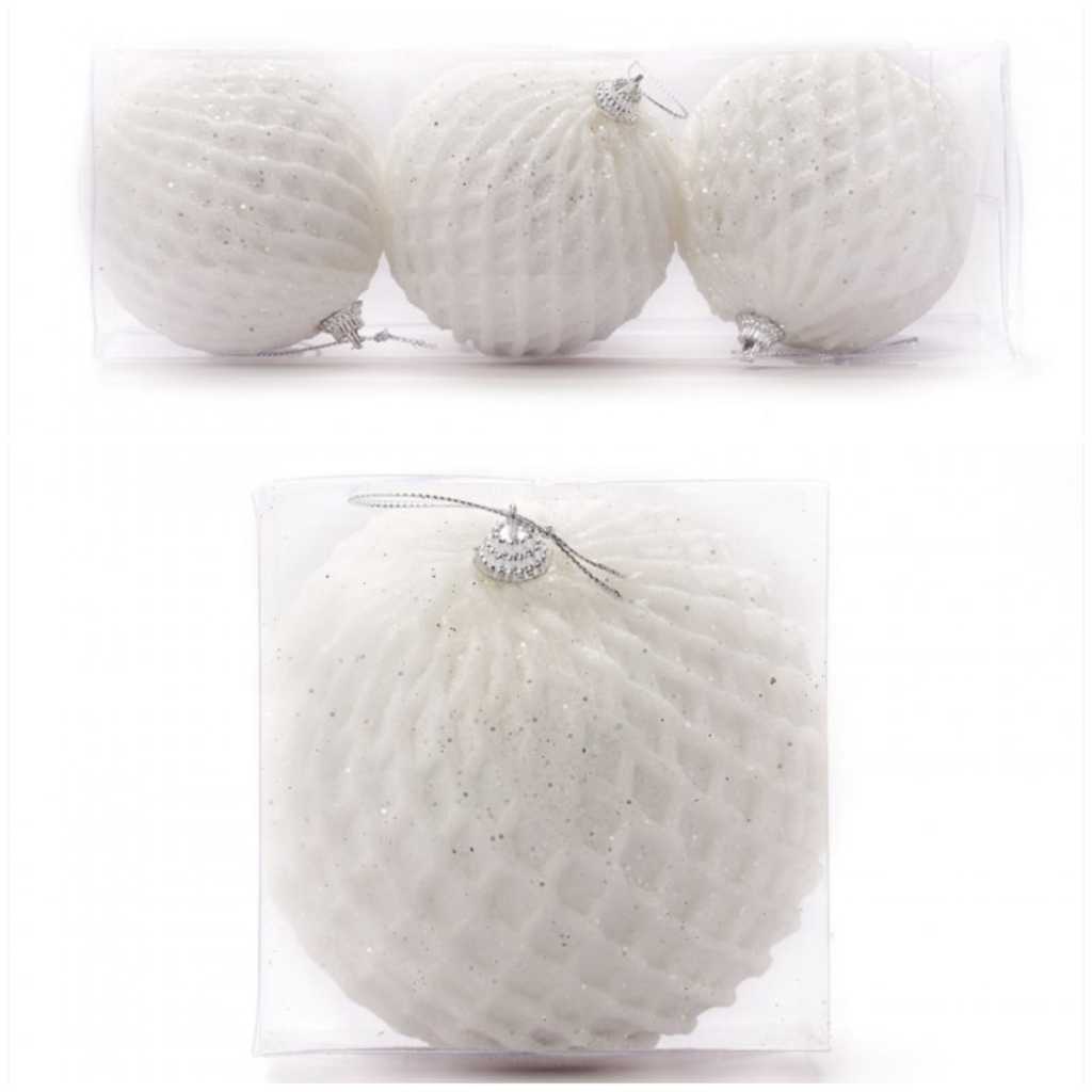 Yeraya Hiasan Bola Natal Putih Motif Polynet 8cm 12cm bola natal premium bola natal besar bola gantu
