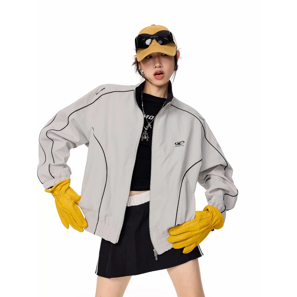 REYNI LIST BOMBER PARASUT JACKET SPORTY WANITA DOUBLE ZIPPER