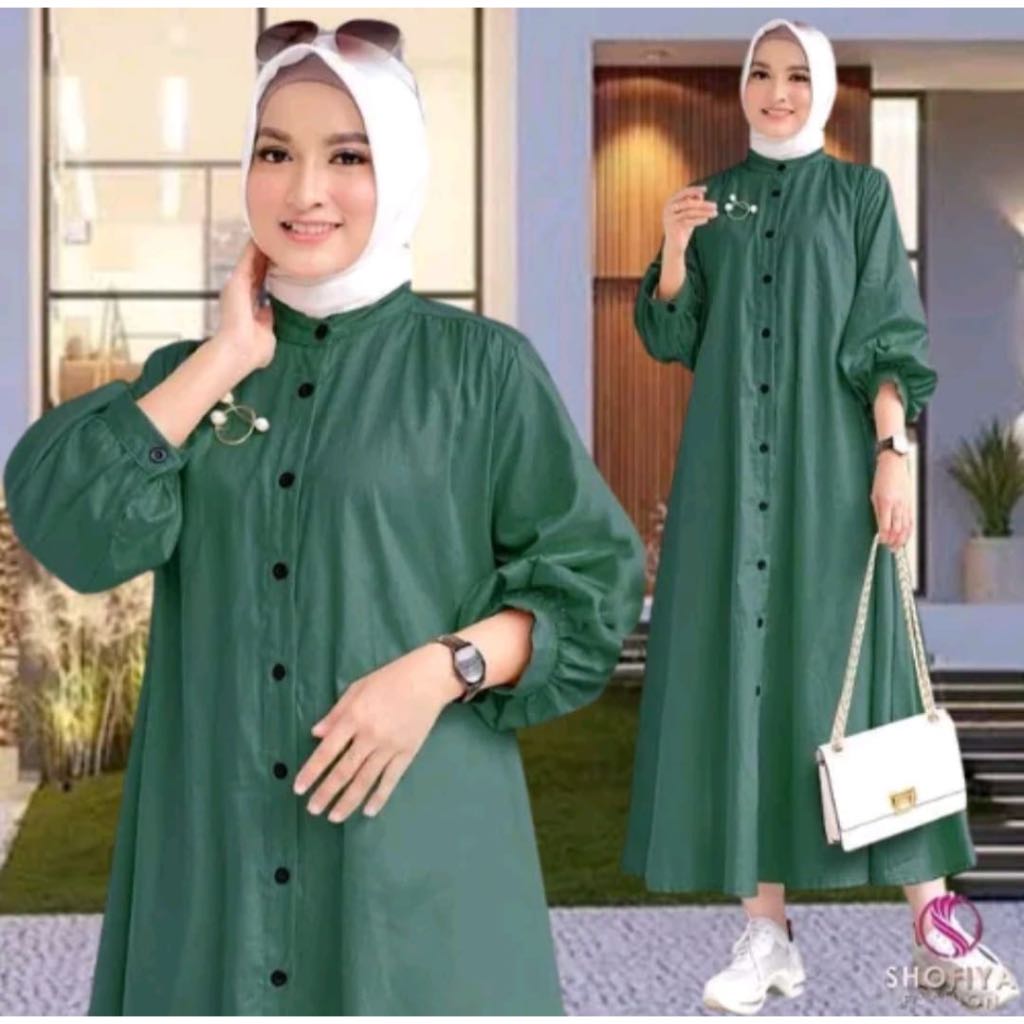 Piya Midi Dress Muslimah Katun Fit To XXL || Piya Gamis Polos Wanita Kekinian 2025