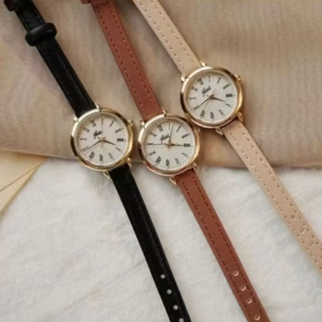 Jam Tangan Kecil Wanita Analog Korea Hitam Coklat Tua Khaki