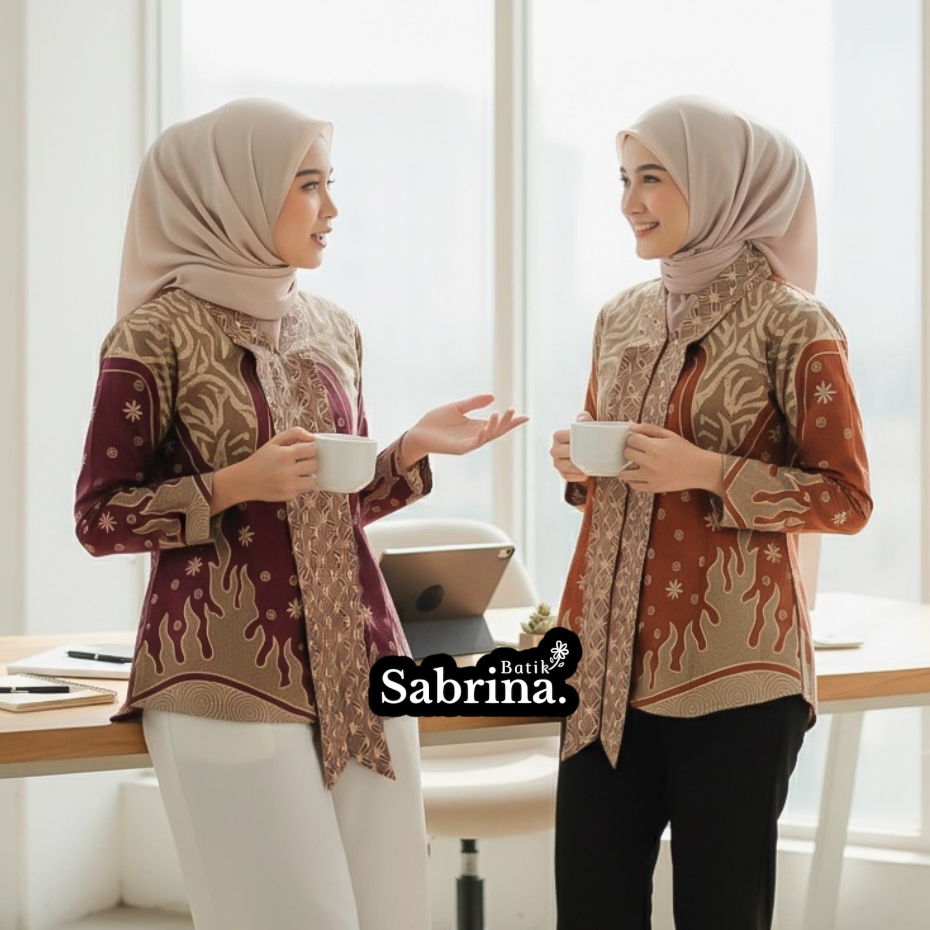 Batik Sabrina Baju Batik Wanita Modern Atasan Blouse Batik Kerja Kantor Wanita