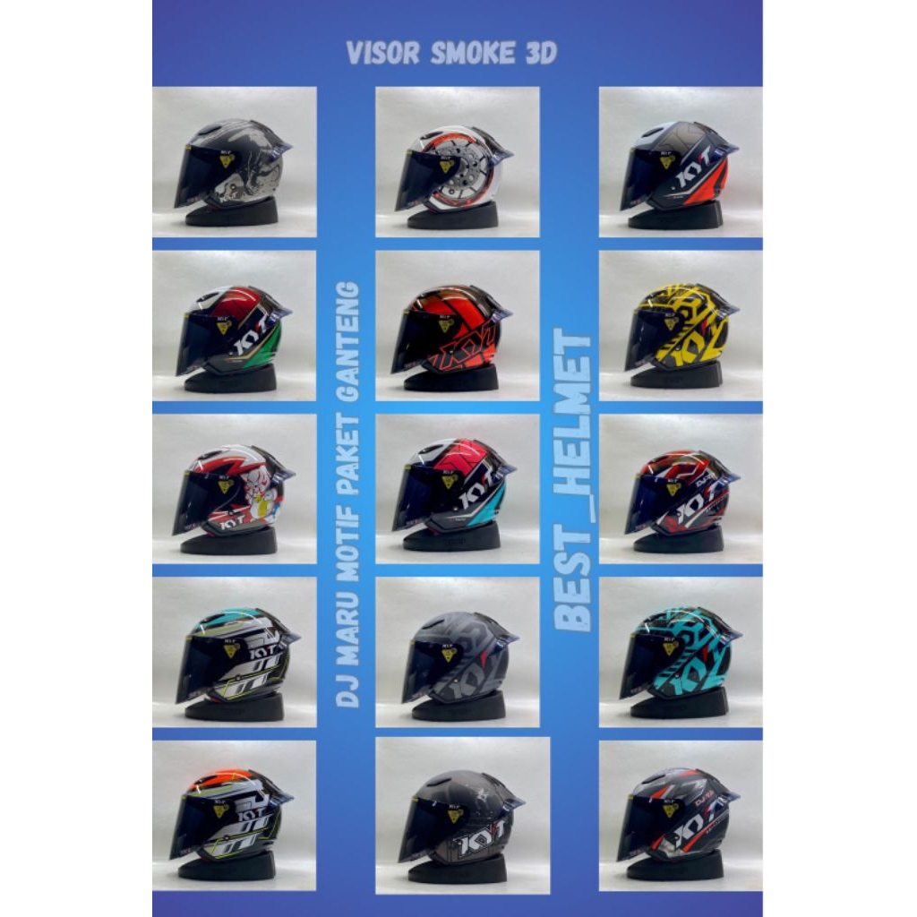 KYT DJ MARU ALL MOTIF KACA SMOKE FREE SPOILER 3D - HELM KYT ORIGINAL DOT SNI HALF FACE UNTUK DEWASA 