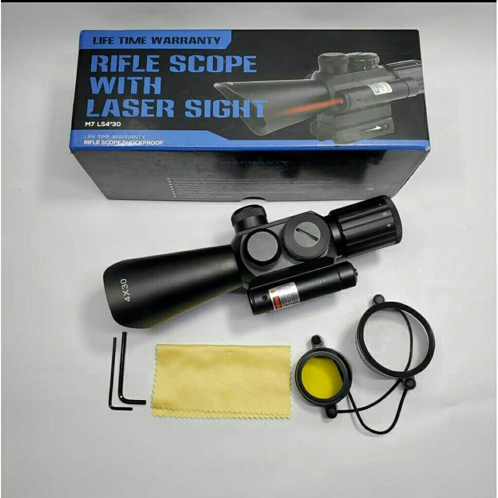 Teleskop M7 LS 4x30 Optik Senapan Angin Scope Rifle Hunting Jernih Dengan Laser Sight